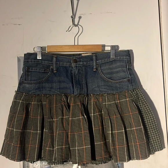 RARE. LF First of a Kind, Levi, denim, hybrid, super cool,flannel skirt - Picture 1 of 6